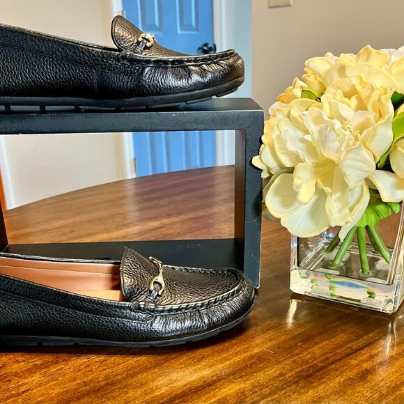 Beautiful NEW COACH Mavis Bit Black Pebbled Grain Leather Loafers Size 5B - Picture 3 of 8